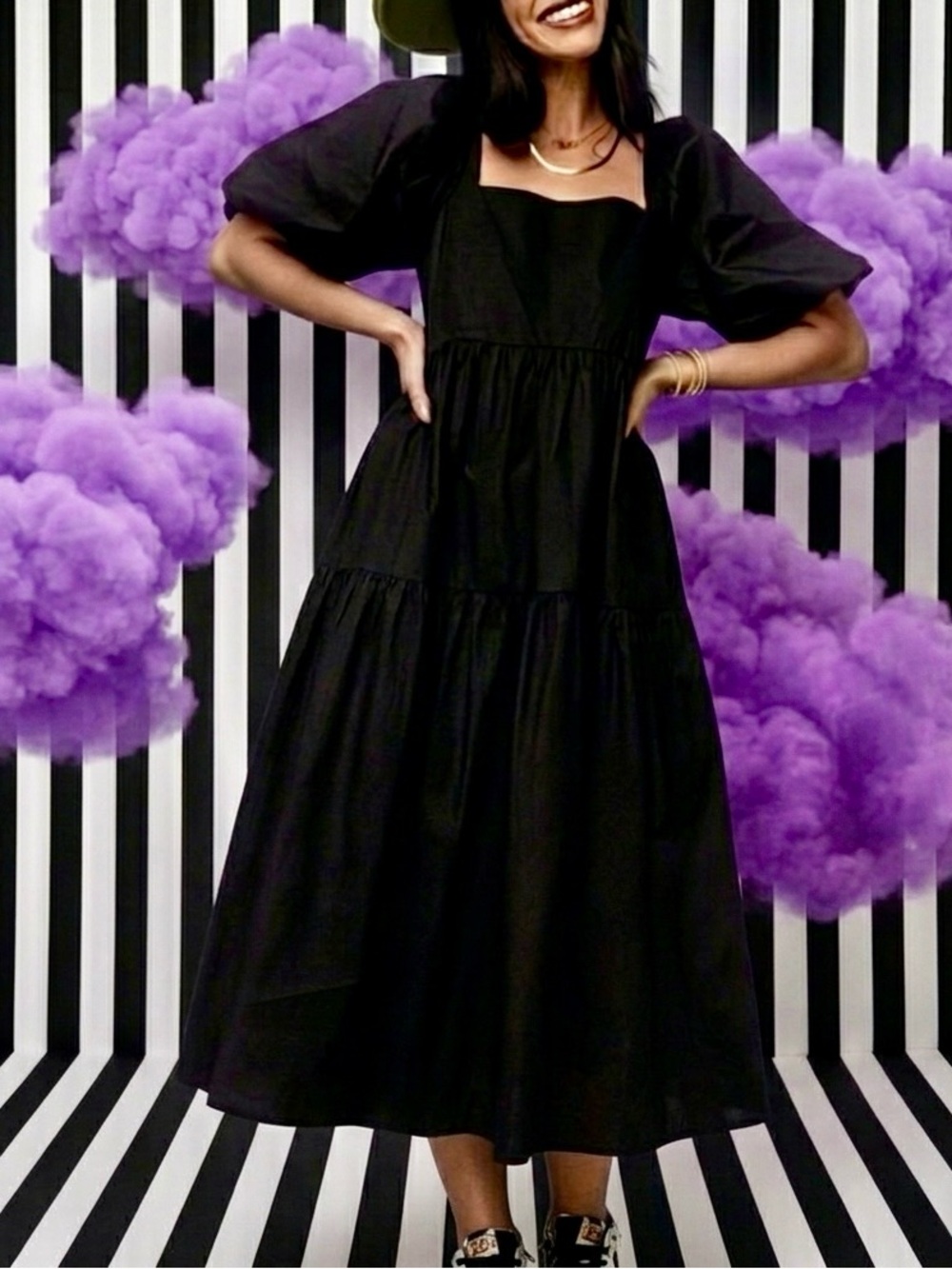 Dressed in LaLa For My Girls Midi Dress Black Puff Sleeve NWT Rare